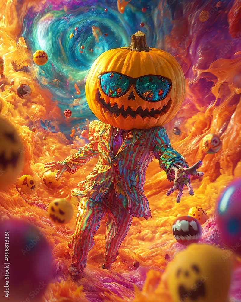 Naklejka premium Creative concept with pumpkin character.