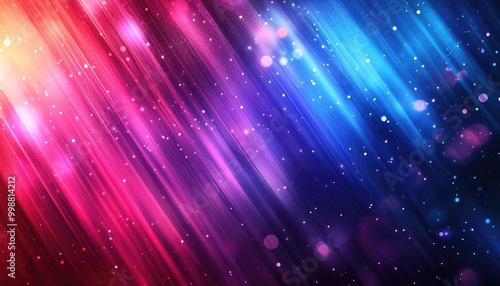 Abstract background with diagonal streaks of light in blue, pink, and red with bokeh effects.