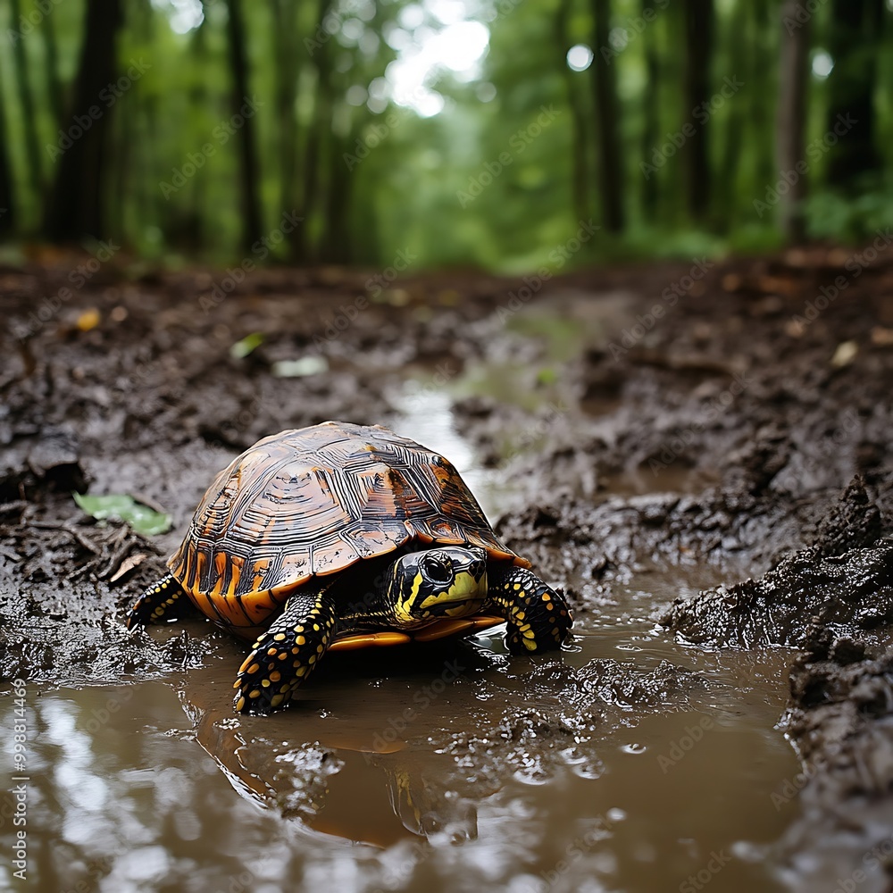 Fototapeta premium The eastern box turtle faces threats, making it a vulnerable species