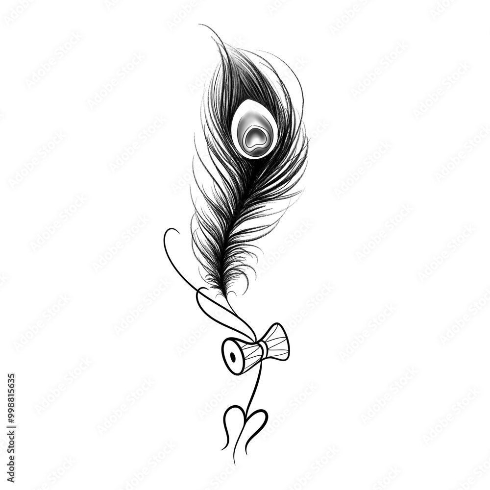 Black and white peackok feather with power drum tattoo and background design art Black and white peackok feather with power drum tattoo and background design art