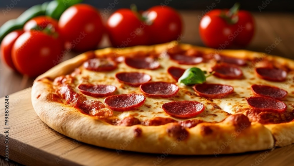 Deliciously baked pepperoni pizza ready to serve Deliciously baked pepperoni pizza ready to serve