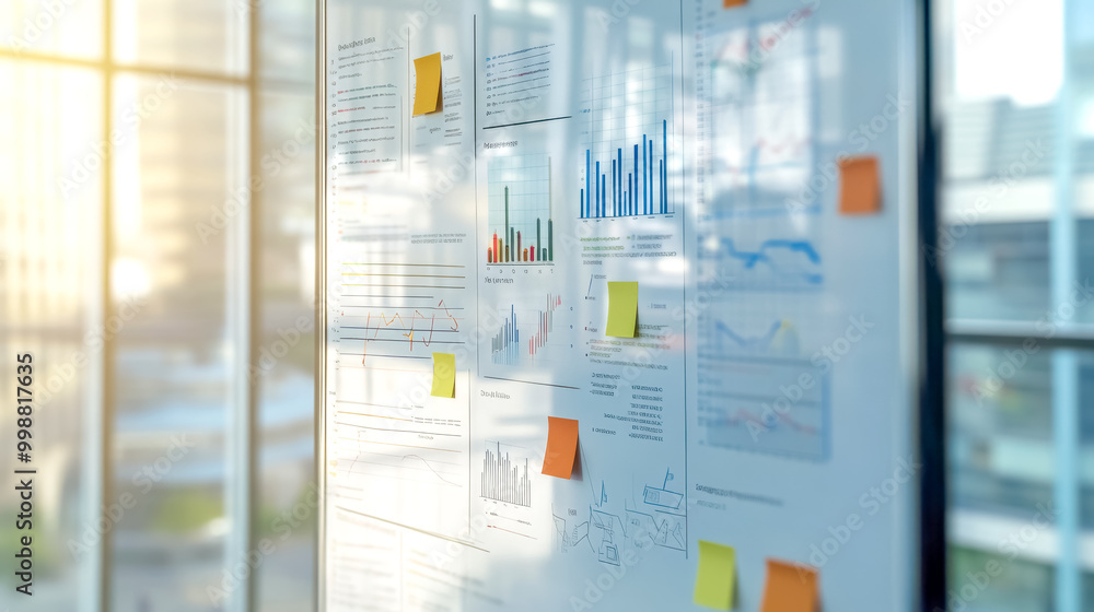 Business strategy planning showing graphs and charts on whiteboard Business strategy planning showing graphs and charts on whiteboard