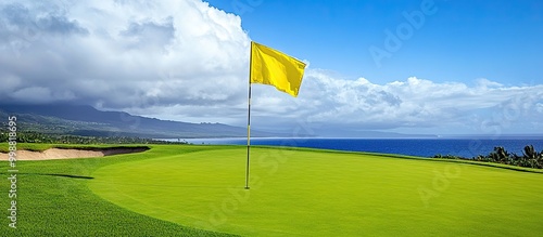 Oceanside Golf Course with Yellow Flag