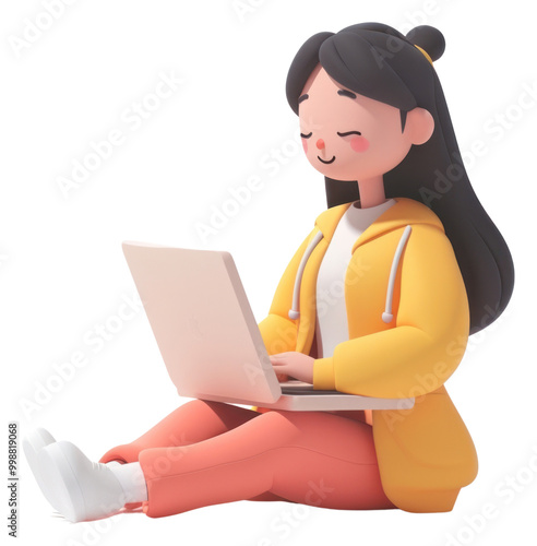 PNG  A girl using laptop computer sitting cartoon. photo