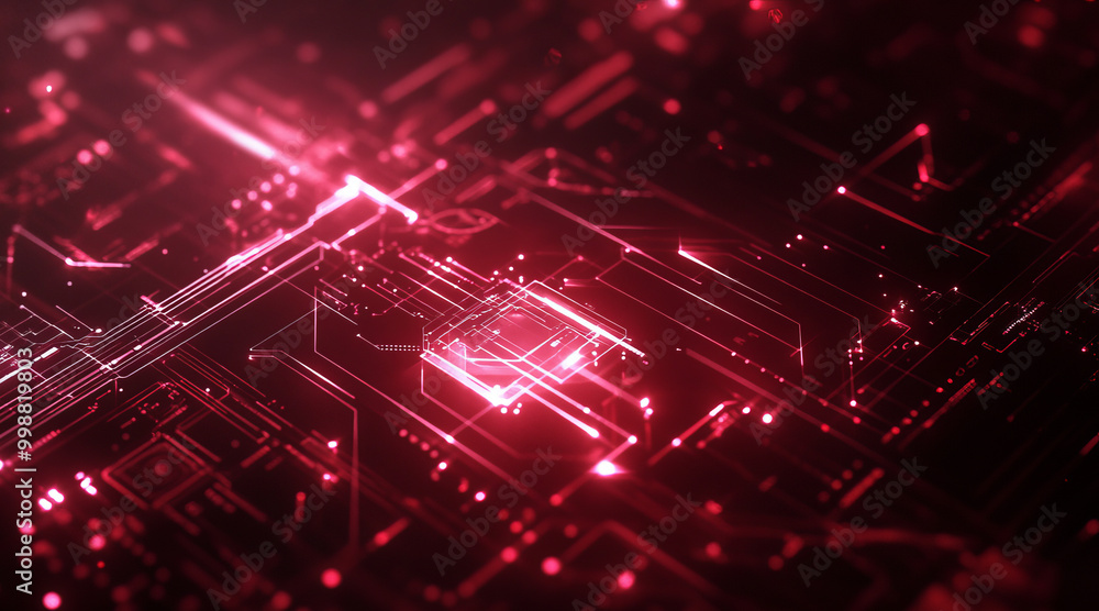 Red futuristic circuit board background, glowing tech design with copy space, digital data network, cyberspace internet coding concept Red futuristic circuit board background, glowing tech design with copy space, digital data network, cyberspace internet coding concept