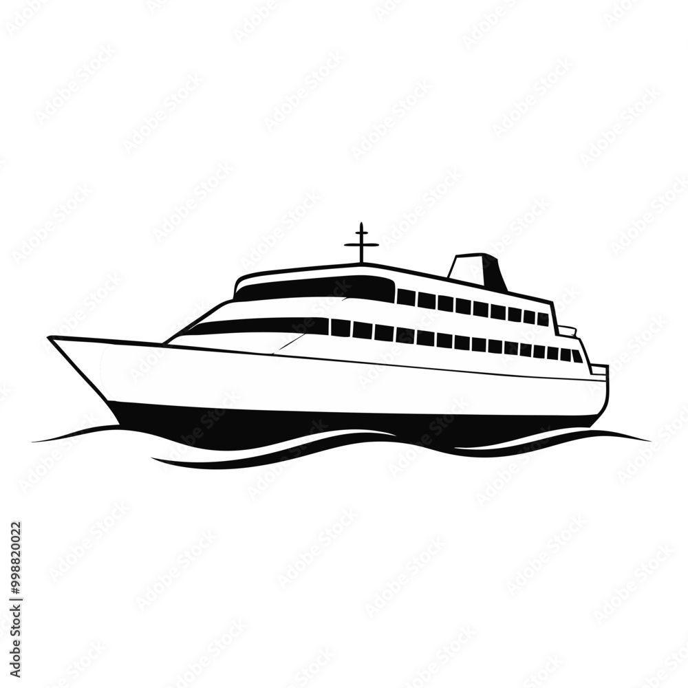 line art modern cruise ferry sailing smoothly across tranquil waters, sea transport line art modern cruise ferry sailing smoothly across tranquil waters, sea transport