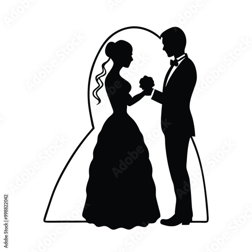 a wedding, the bride and groom, vector silhouette, isolated on a white background