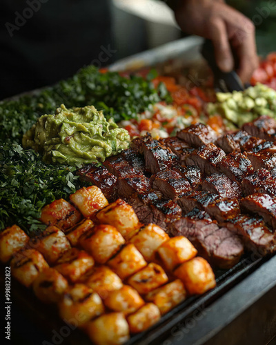 A traditional Mexican taco being assembled,