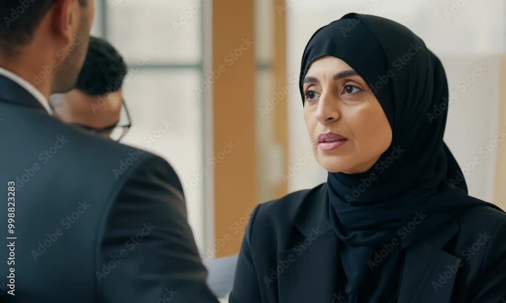 Syrian Woman Engaged in Team Meeting Feedback Session Syrian Woman Engaged in Team Meeting Feedback Session