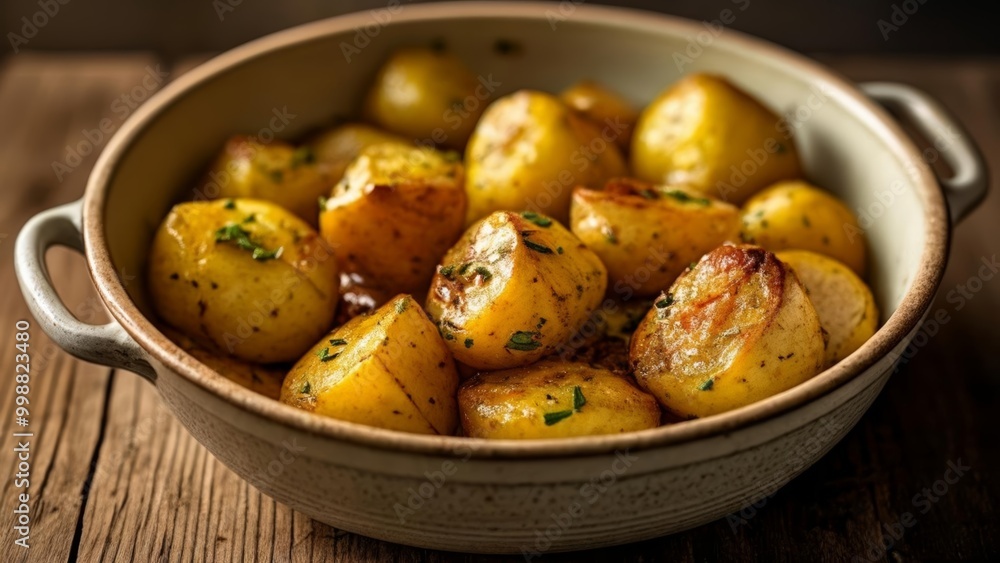 Deliciously roasted potatoes ready to be savored Deliciously roasted potatoes ready to be savored