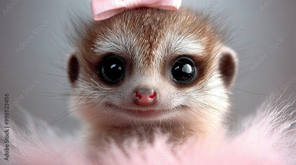 Close-up of a small animal with a pink bow on its head and a pink feather around its neck Close-up of a small animal with a pink bow on its head and a pink feather around its neck