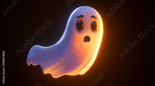 Animated flying specter featuring an emotional and surprised look, ideal for Halloween design elements and festive imagery.