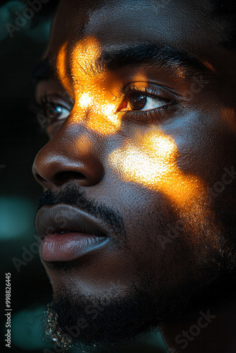 A close-up of a manâ€™s face,