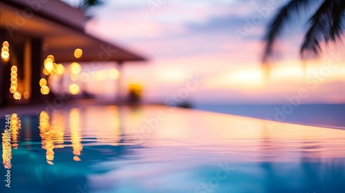 blurred luxury swimming pool and copy space, evening