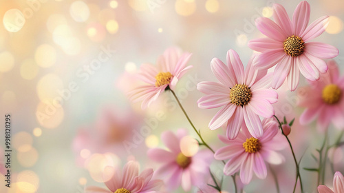  summer flowers on Blurred background with soft pastel colors,