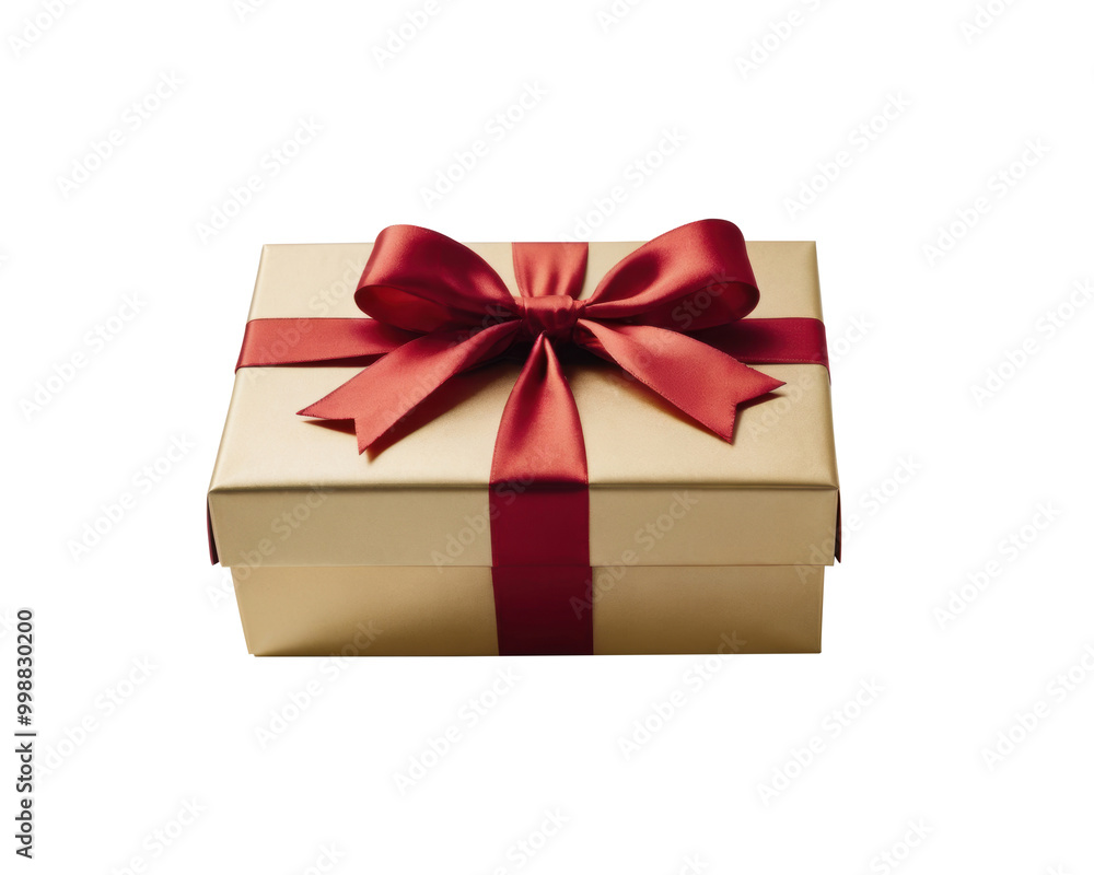 Wrapped Christmas or New Year Gift Box: Festive Holiday Packaging on White Background Wrapped Christmas or New Year Gift Box: Festive Holiday Packaging on White Background