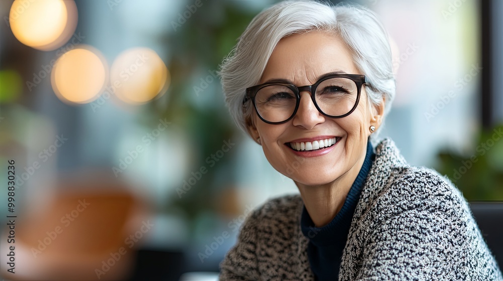 Elderly woman in a business setting, smiling during a meeting, her experience and role as a corporate manager. Elderly woman in a business setting, smiling during a meeting, her experience and role as a corporate manager.