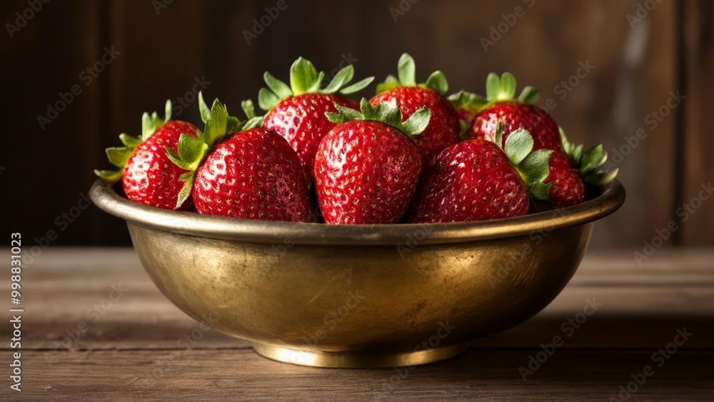 Fresh strawberries in a golden bowl ready to be enjoyed Fresh strawberries in a golden bowl ready to be enjoyed