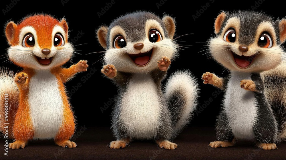 A group of chipmunks stand together with their arms raised and mouths agape A group of chipmunks stand together with their arms raised and mouths agape