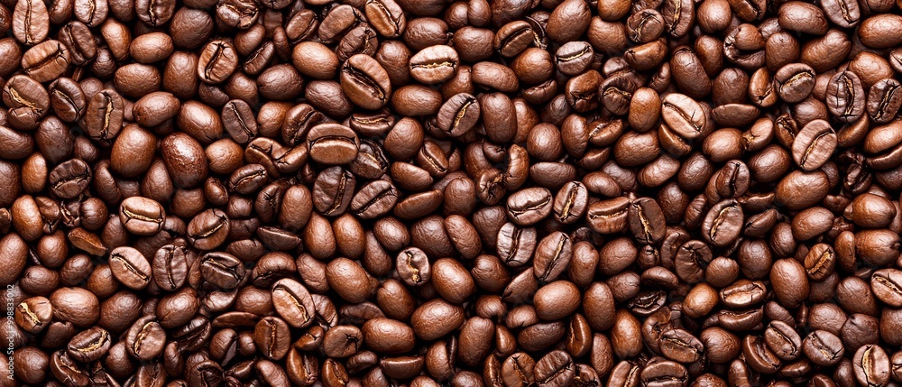 Obraz premium A multitude of coffee beans stacked vertically in a coffee bean wall's center