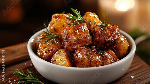  A close-up of a bowl of food on a wooden table with a lit candle in the background