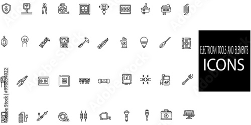 Electrician Tools and Elements Icon Pack.Vector illustration.