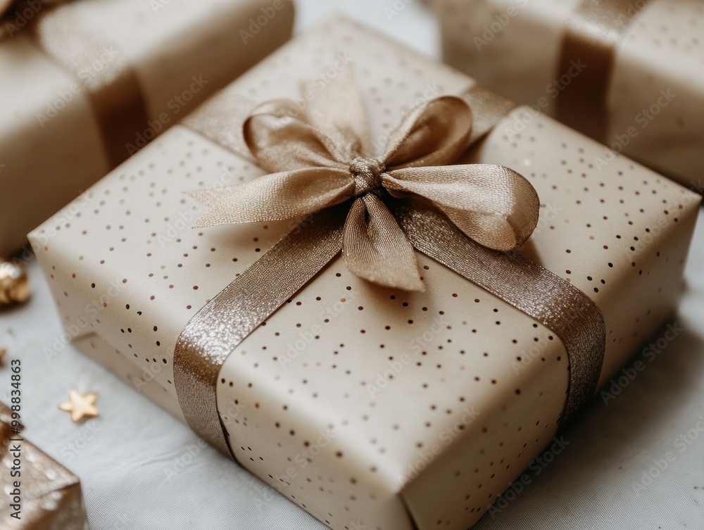 Beautifully wrapped Christmas gifts with delicate ribbons bring festive cheer to any setting Beautifully wrapped Christmas gifts with delicate ribbons bring festive cheer to any setting