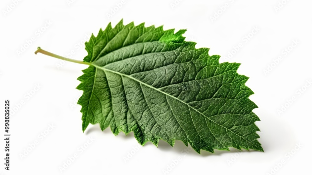 Vibrant green leaf closeup isolated on white Vibrant green leaf closeup isolated on white