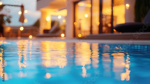 blurred luxury swimming pool and copy space, evening