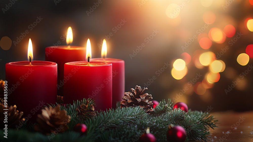 Background image full of christmas candles with flames Background image full of christmas candles with flames