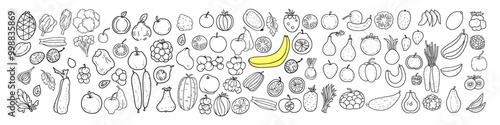 Vegetable and fruit collection. Food illustration. Hand draw.