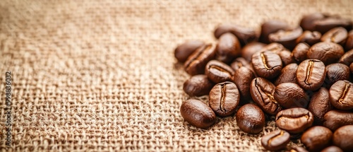  A pile of coffee beans atop a burlap sack