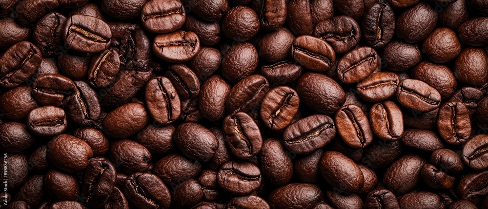 Fototapeta premium A mound of coffee beans, with an ample number in the center