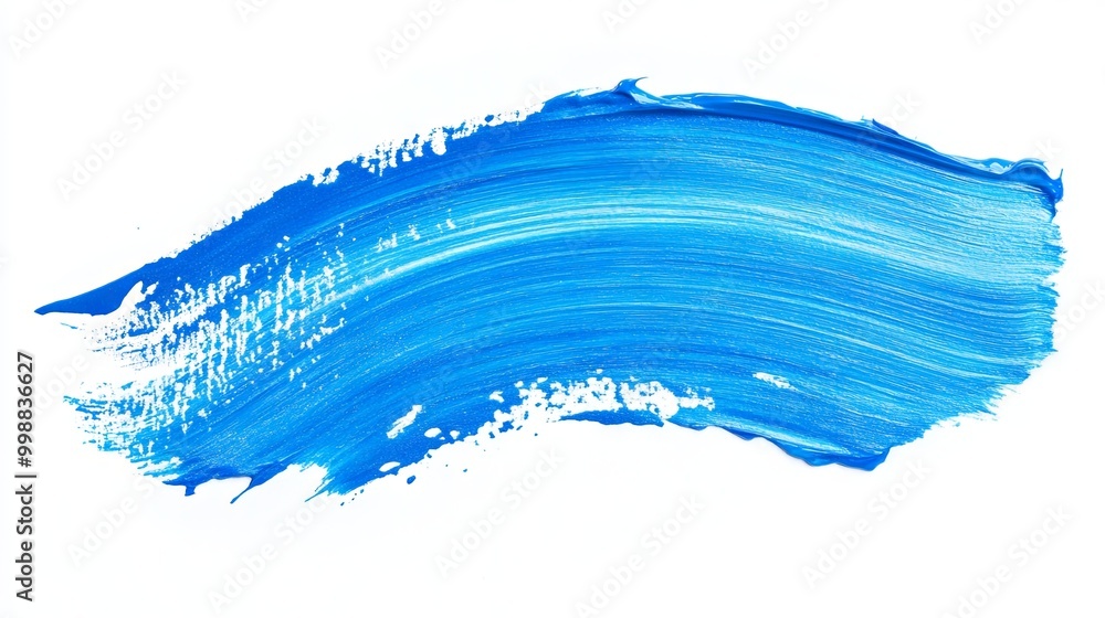 Blue brushstroke hand-painted on a white background, isolated paint stroke with a textured finish. Blue brushstroke hand-painted on a white background, isolated paint stroke with a textured finish.