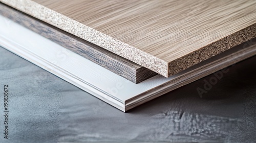 Comparison between Melamine Faced Fiberboard (MFF) and High Moisture Resistant Melamine Faced Chipboard (HMR MFC), highlighting durability and moisture resistance. photo