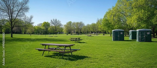 Fototapeta Naklejka Na Ścianę i Meble -  Peaceful Park Setting with Picnic Tables