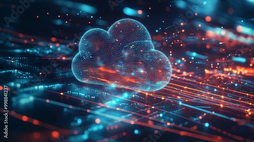 Digital cloud illustration with data flow lines, symbolizing API cloud migration and infrastructure transfer for seamless connectivity.