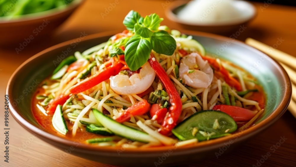 Delicious Asian noodle dish with shrimp and vegetables Delicious Asian noodle dish with shrimp and vegetables