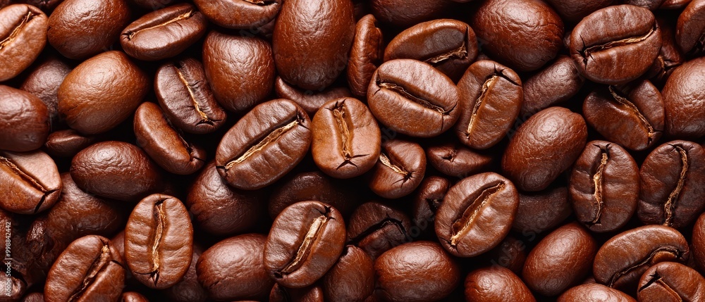 Close-up view of brown coffee beans pile Close-up view of brown coffee beans pile