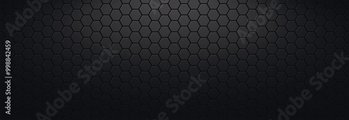 Black background of hexagonal mosaic. Color background in high tech trendy cyber style with shadows and lighting