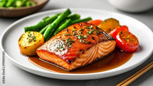  Deliciously grilled salmon with a side of vibrant vegetables photo