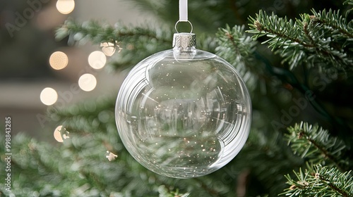 Empty glass ornament for Christmas trees, providing a blank canvas for festive embellishments and creativity. photo