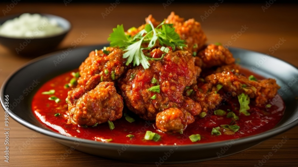 Deliciously spiced meatballs in a rich tomato sauce ready to be savored Deliciously spiced meatballs in a rich tomato sauce ready to be savored