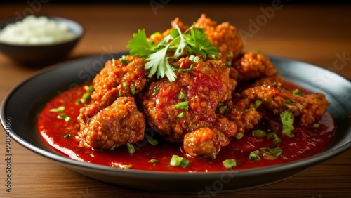  Deliciously spiced meatballs in a rich tomato sauce ready to be savored