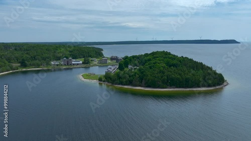 Aerial drone footage of Gladstone, Michigan on a beautiful Summer day. photo