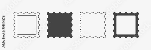 Scallop rectangle frames  for text and image. Empty box border. Black white color
