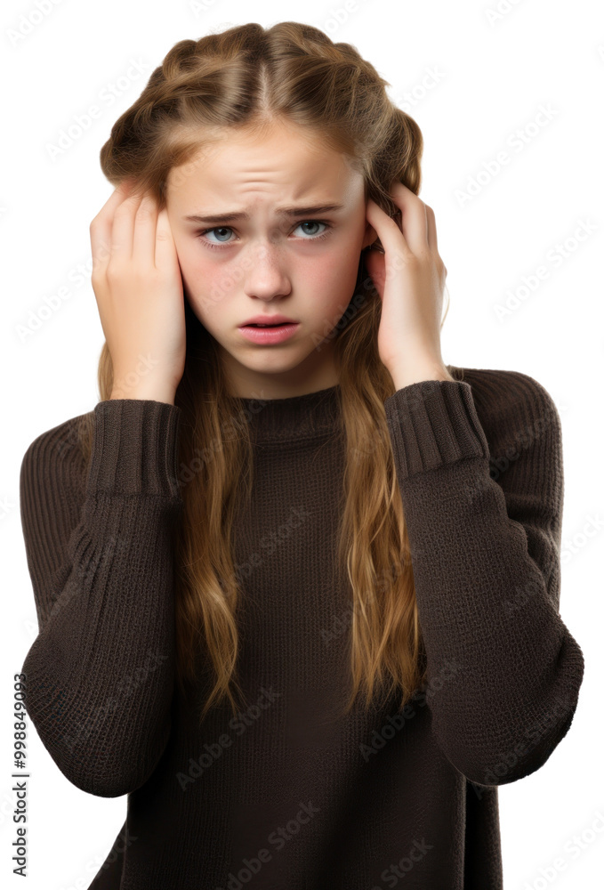 PNG Young british girl portrait worried adult. PNG Young british girl portrait worried adult.