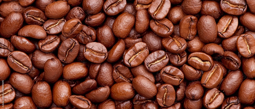 Fototapeta premium A pile of coffee beans, all brown on the outside and inside