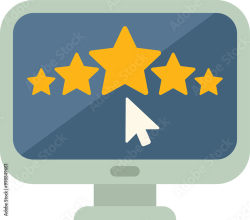 Five star rating on a computer monitor with mouse cursor clicking on them