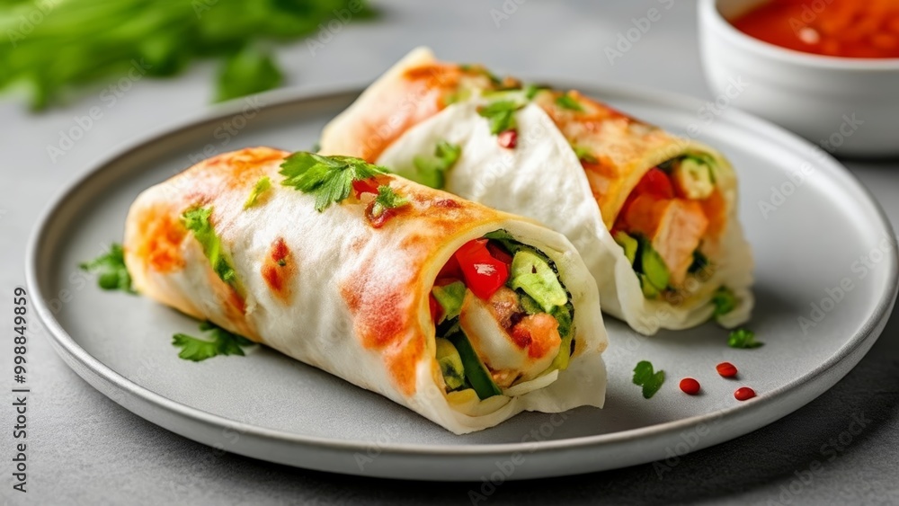 Fresh and flavorful spring rolls on a plate Fresh and flavorful spring rolls on a plate